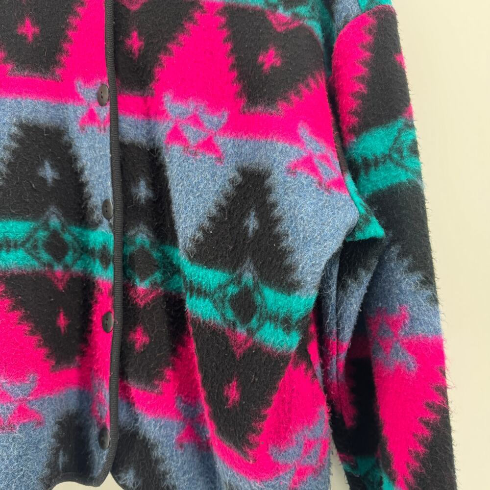 VTG David Wayne 80s Aztec Womens Sz Medium Button Down Fleece Cardigan - Picture 2 of 7